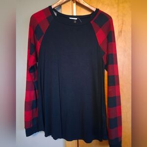 Black and Red Plaid Long Sleeve Shirt